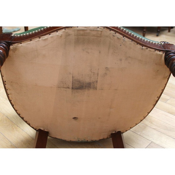 Image 1 of Vintage armchair in dark wood and green-tinted leather