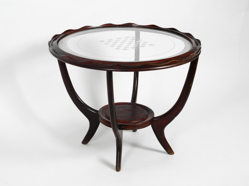 Échiquier et table d'appoint originaux Mid Century en bois et verre d'Italie