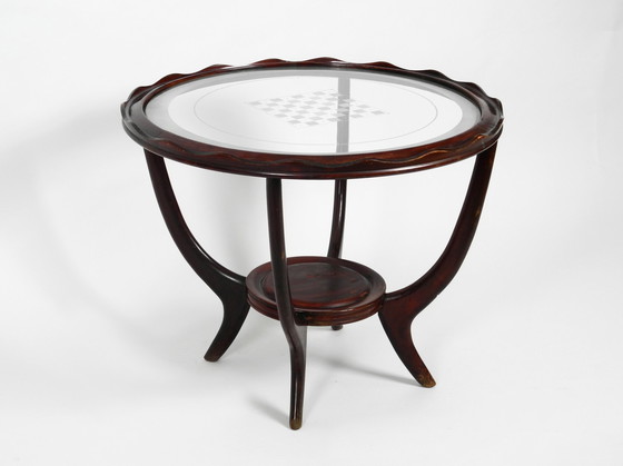 Image 1 of Échiquier et table d'appoint originaux Mid Century en bois et verre d'Italie