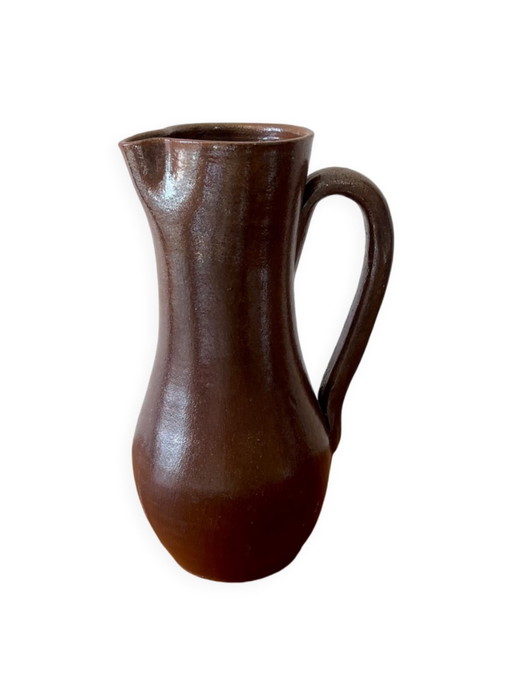 Stamped Glazed Stoneware Pitcher