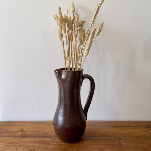 Stamped Glazed Stoneware Pitcher