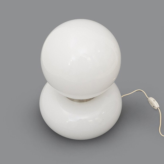 Image 1 of Lampada da tavolo vintage in ottone nichelato e vetro bianco, Italia 1970