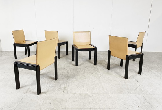 Image 1 of 6 sedie da pranzo vintage in pelle e lacca