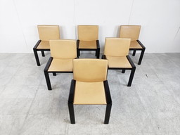 6x Vintage leather and lacquer dining chairs