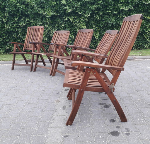 5 chaises de plage pliantes en teck de Teak & Garden