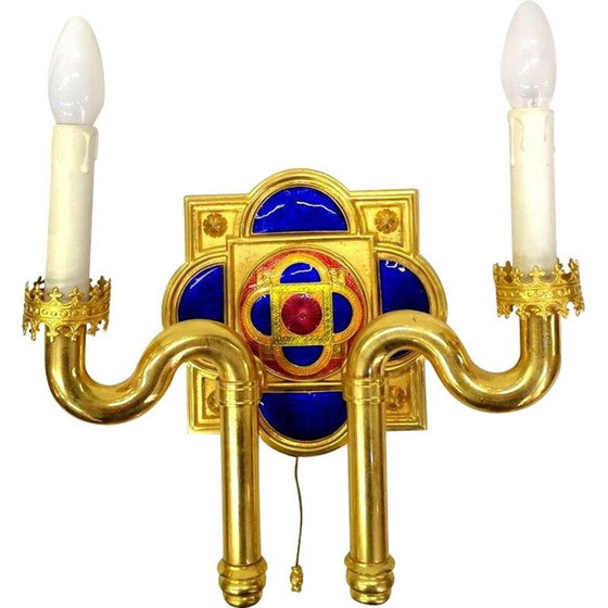 Image 1 of Vintage gold plated and enameled wall lamp by artist Jozsef Engelsz