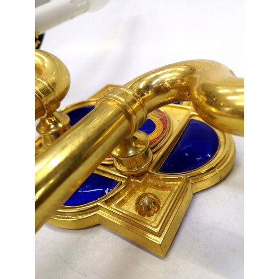 Image 1 of Vintage gold plated and enameled wall lamp by artist Jozsef Engelsz