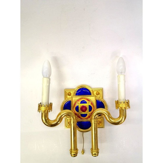 Image 1 of Vintage gold plated and enameled wall lamp by artist Jozsef Engelsz