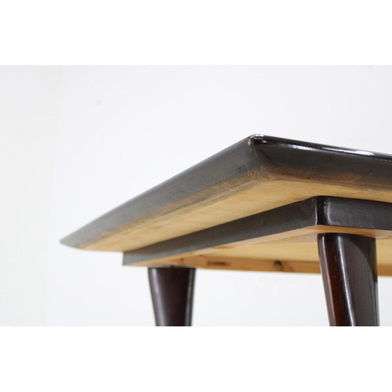 Image 1 of Vintage dining table in beech wood and glass top, Italy 1950