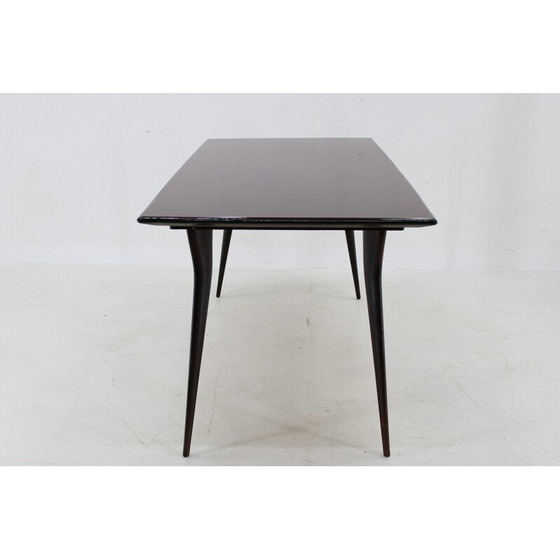 Image 1 of Vintage dining table in beech wood and glass top, Italy 1950