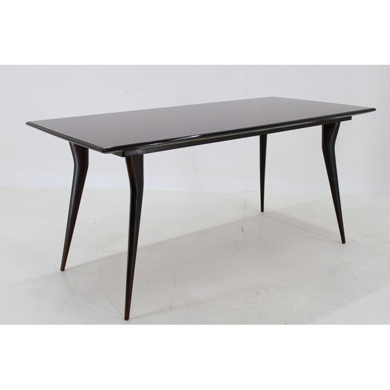 Image 1 of Vintage dining table in beech wood and glass top, Italy 1950