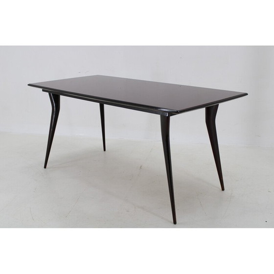 Image 1 of Vintage dining table in beech wood and glass top, Italy 1950