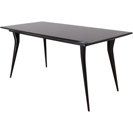 Vintage dining table in beech wood and glass top, Italy 1950