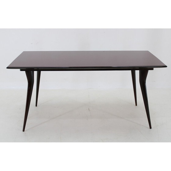 Image 1 of Vintage dining table in beech wood and glass top, Italy 1950