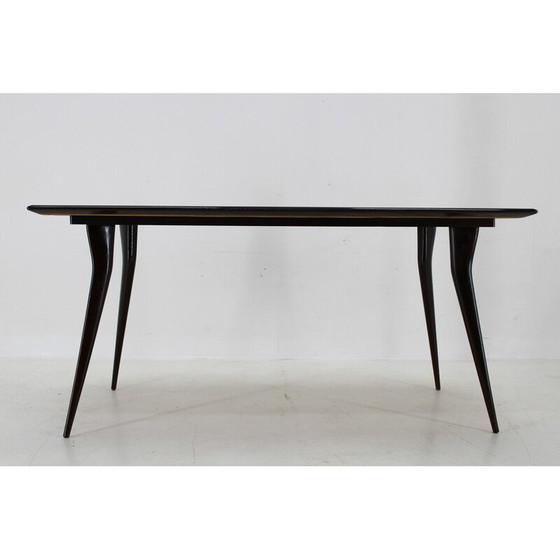 Image 1 of Vintage dining table in beech wood and glass top, Italy 1950