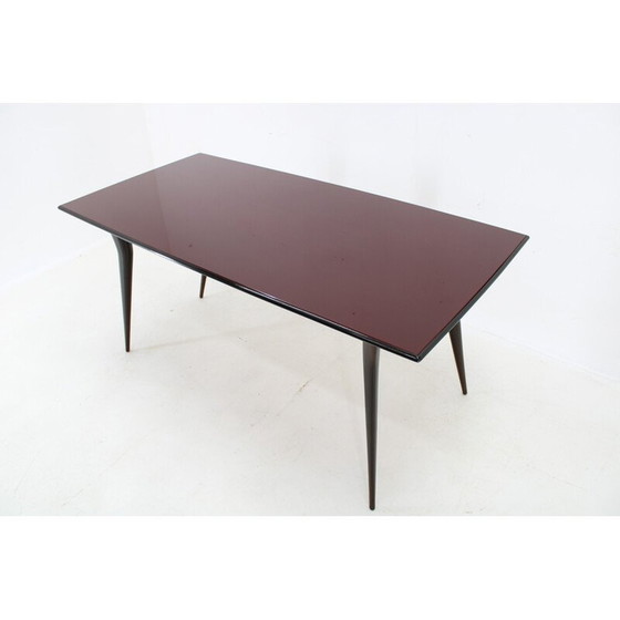 Image 1 of Vintage dining table in beech wood and glass top, Italy 1950