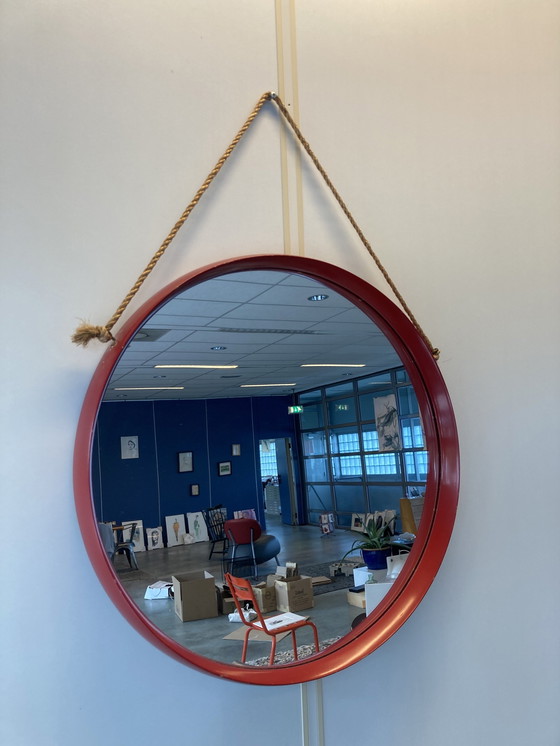 Image 1 of Vintage Round Mirror red wood