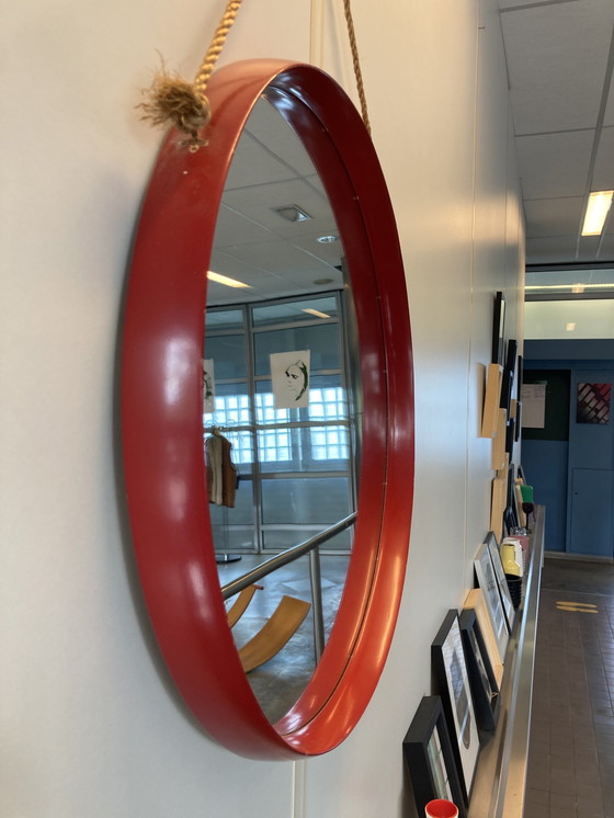 Image 1 of Vintage Round Mirror red wood