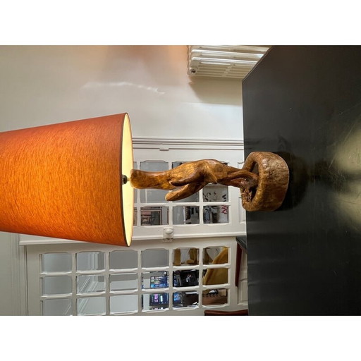 Vintage Brutalist lamp in turned wood, 1970