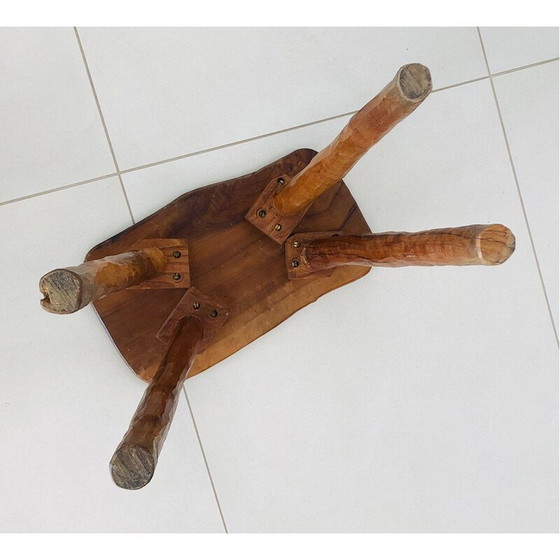 Image 1 of Vintage stool in solid olive wood, France 1970
