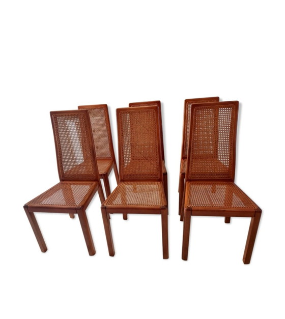 Image 1 of Set di 6 sedie in canna di design italiano vintage degli anni '70