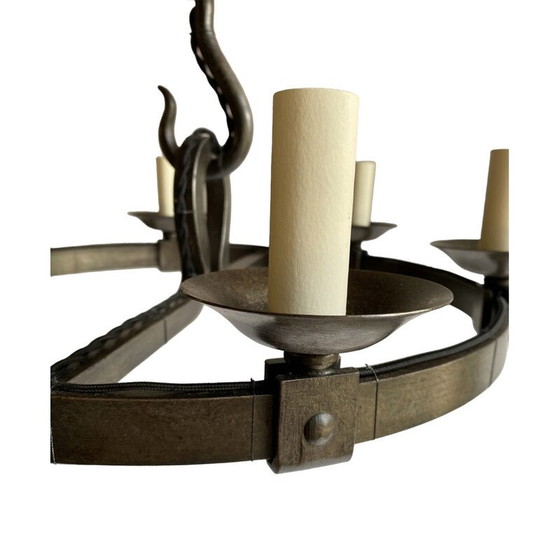 Image 1 of Vintage rooster chandelier in wrought iron, 1950