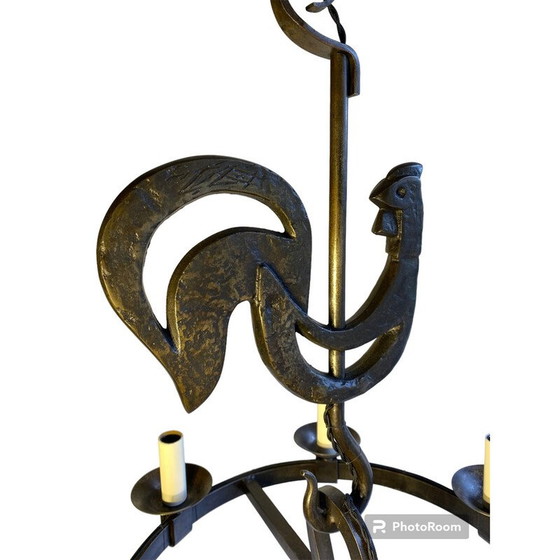 Image 1 of Vintage rooster chandelier in wrought iron, 1950