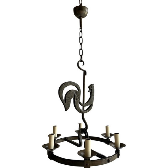 Image 1 of Vintage rooster chandelier in wrought iron, 1950