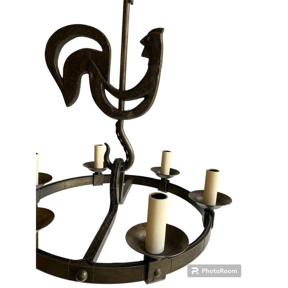 Image 1 of Vintage rooster chandelier in wrought iron, 1950