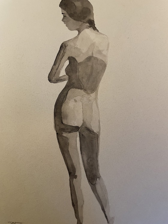 Image 1 of Ritratto femminile in acquerello seppia "Gioco di ombre"