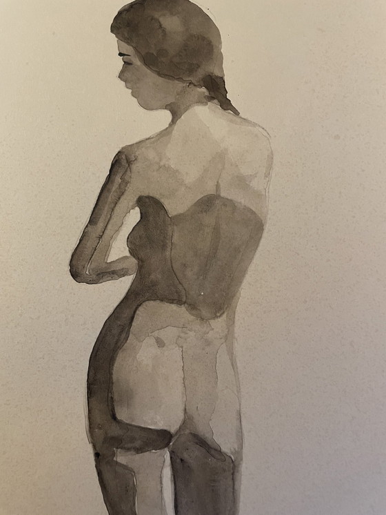 Image 1 of Ritratto femminile in acquerello seppia "Gioco di ombre"