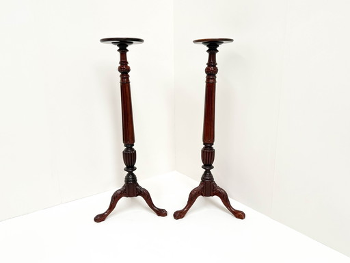 2X Carved Wood Pedestal Stands