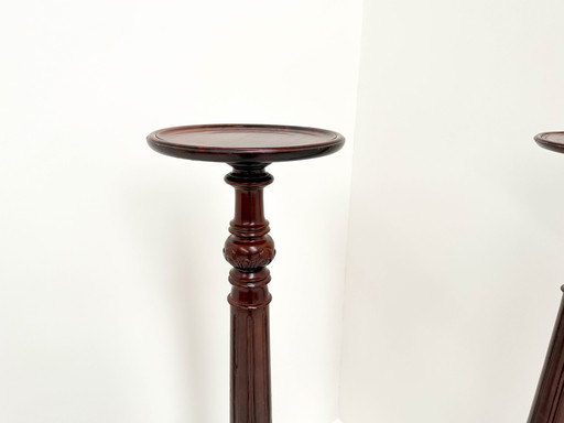 2X Carved Wood Pedestal Stands