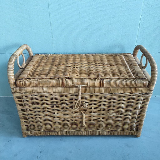 1970s Rattan Storage Basket, Blanket Box & Bench Seat.