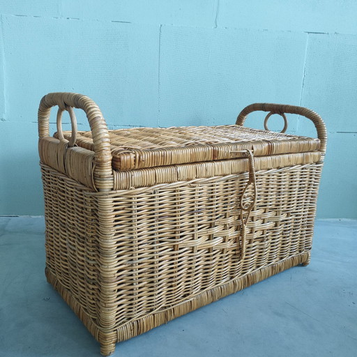 1970s Rattan Storage Basket, Blanket Box & Bench Seat.