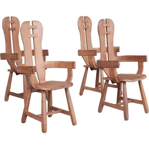 Vintage brutalist oak chair by De Puydt, Belgium 1970