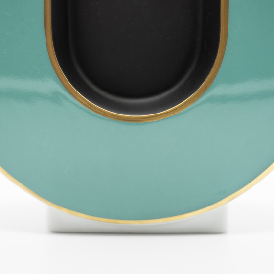 Image 1 of Rare Chic Kpm Bavaria Glossy & Matte Porcelain Vintage Vase Black Turquoise Gold