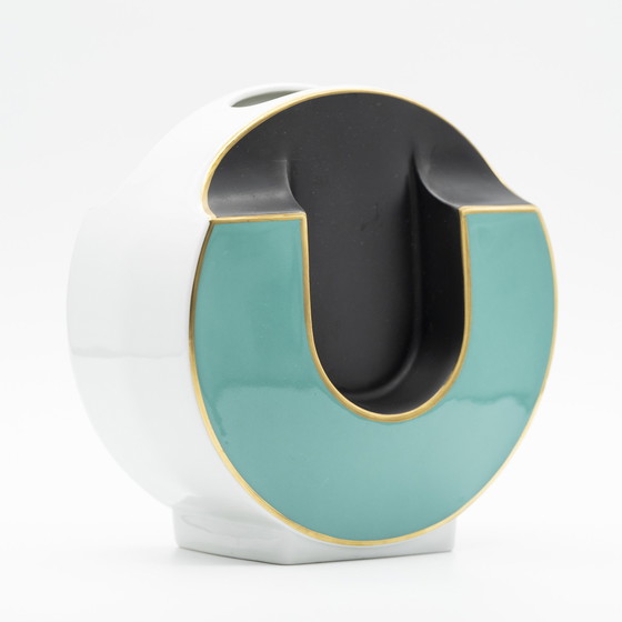 Image 1 of Rare Chic Kpm Bavaria Glossy & Matte Porcelain Vintage Vase Black Turquoise Gold