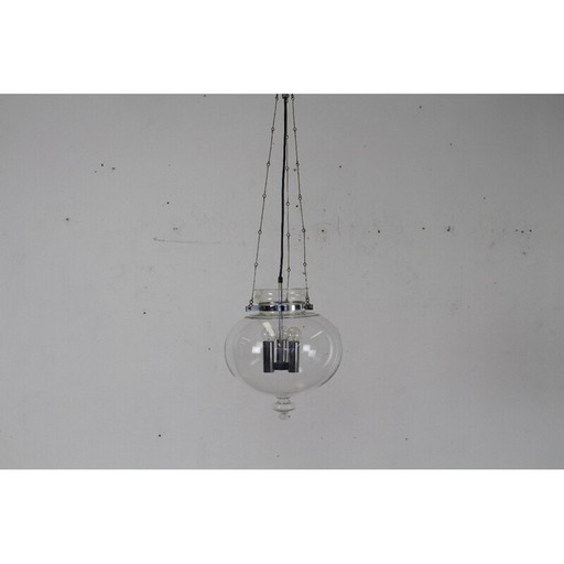 Vintage chrome-plated metal and glass pendant lamp for Glashütte Limburg, Germany 1970