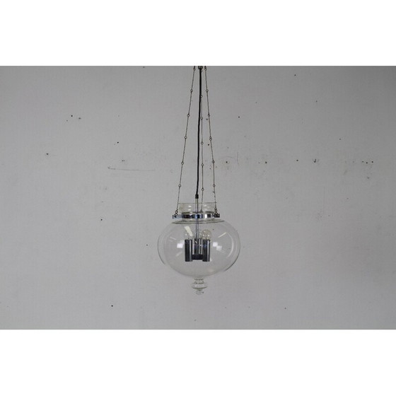 Image 1 of Vintage chrome-plated metal and glass pendant lamp for Glashütte Limburg, Germany 1970