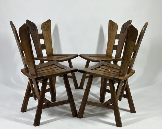 Image 1 of 1960S Brutalist Oak Dining Chairs