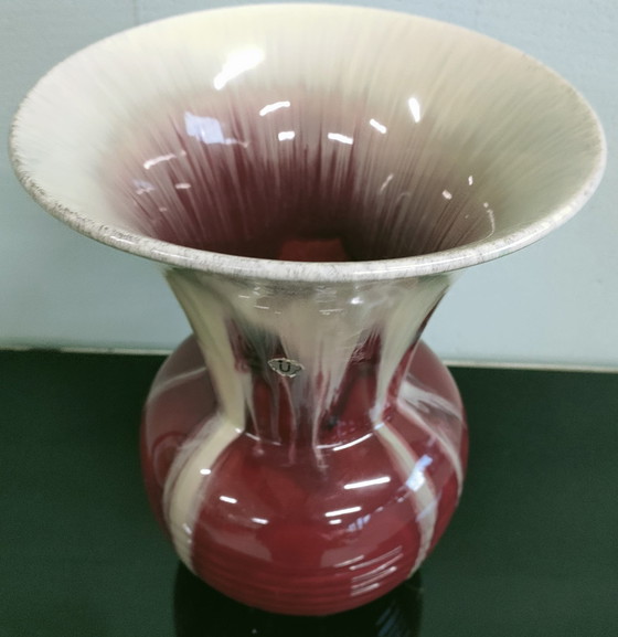 Image 1 of Mcm 1950s Ü-Ceramic -Selenium Red- Vaso a tromba 