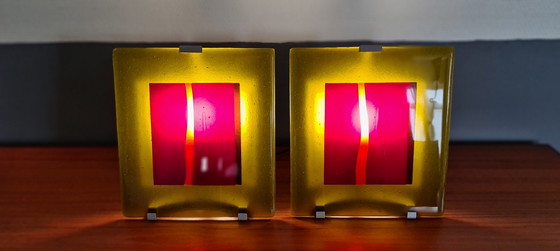 Image 1 of 2x Clarisse Dutraive glass art lamps