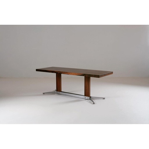 Vintage coffee table in rosewood and brushed metal, 1960