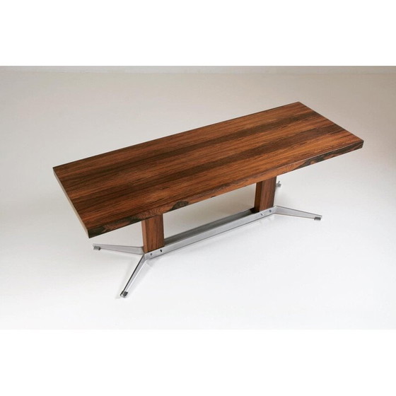 Image 1 of Vintage coffee table in rosewood and brushed metal, 1960