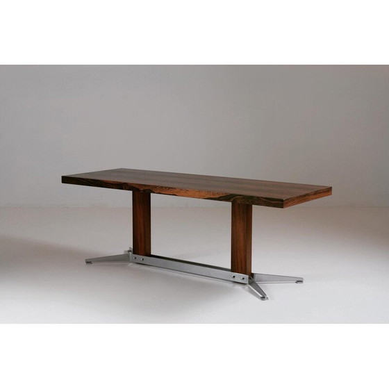 Image 1 of Vintage coffee table in rosewood and brushed metal, 1960