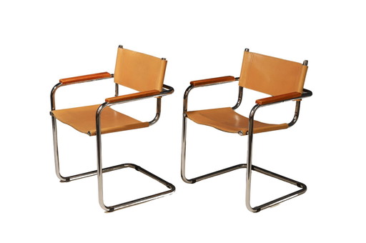 Pair of Cantilever Tubular Steel Armchairs by Marcel Breuer, 1970's