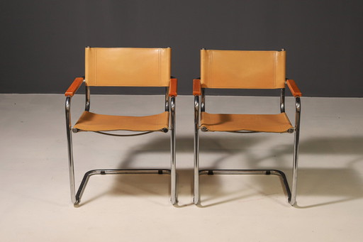 Pair of Cantilever Tubular Steel Armchairs by Marcel Breuer, 1970's