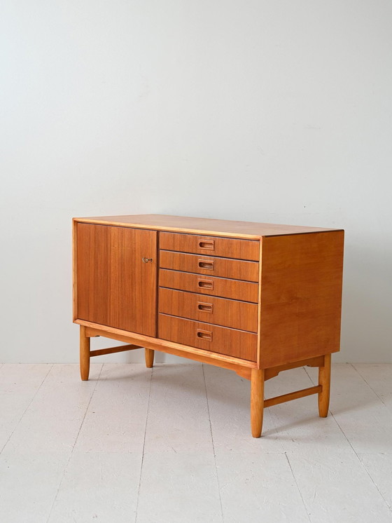 Image 1 of 1960S Nordic Teak Sideboard With Oak Legs, Vintage Scandinavian Credenza