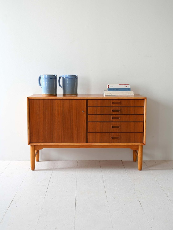 Image 1 of 1960S Nordic Teak Sideboard With Oak Legs, Vintage Scandinavian Credenza